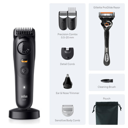 Braun Series 7 All-in-One Beard & Body Grooming Kit for Men, Cordless Trimmer, Hair Clippers & Shaver for Face, Hair & Body with Gillette ProGlide Razor, AIO 7535