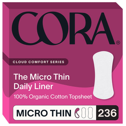 Cora Organic Cotton Feminine Care Bundle | 236 Micro Thin Daily Panty Liners and 36 Long Period Liners | Organic Topsheet | Quick Absorbency Leak Protection | Unscented
