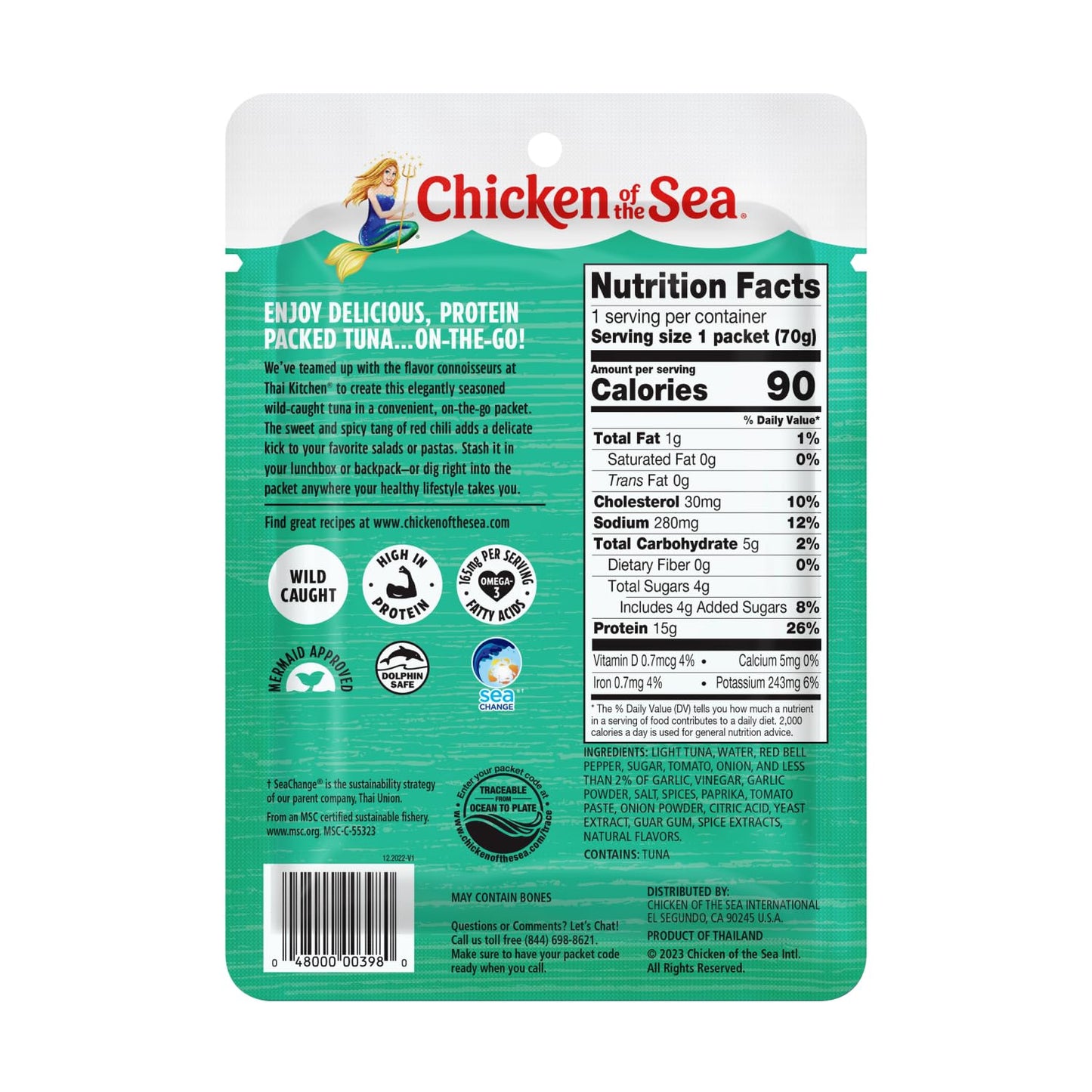 Chicken of the Sea Wild Caught Light Tuna, 3 Flavor Variety Pack, 2.5-Ounce Packet (Box of 6)