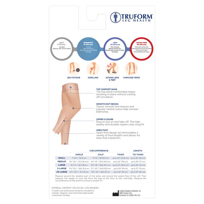 Truform Zipper Compression Stockings, 15-20 mmHg, Medical Thigh Length Leg Sleeve for Women and Men, Footless, Large