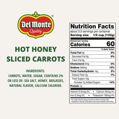 Del Monte Hot Honey Flavored Sliced Carrots, 14.5 oz. Cans, Pack of 12