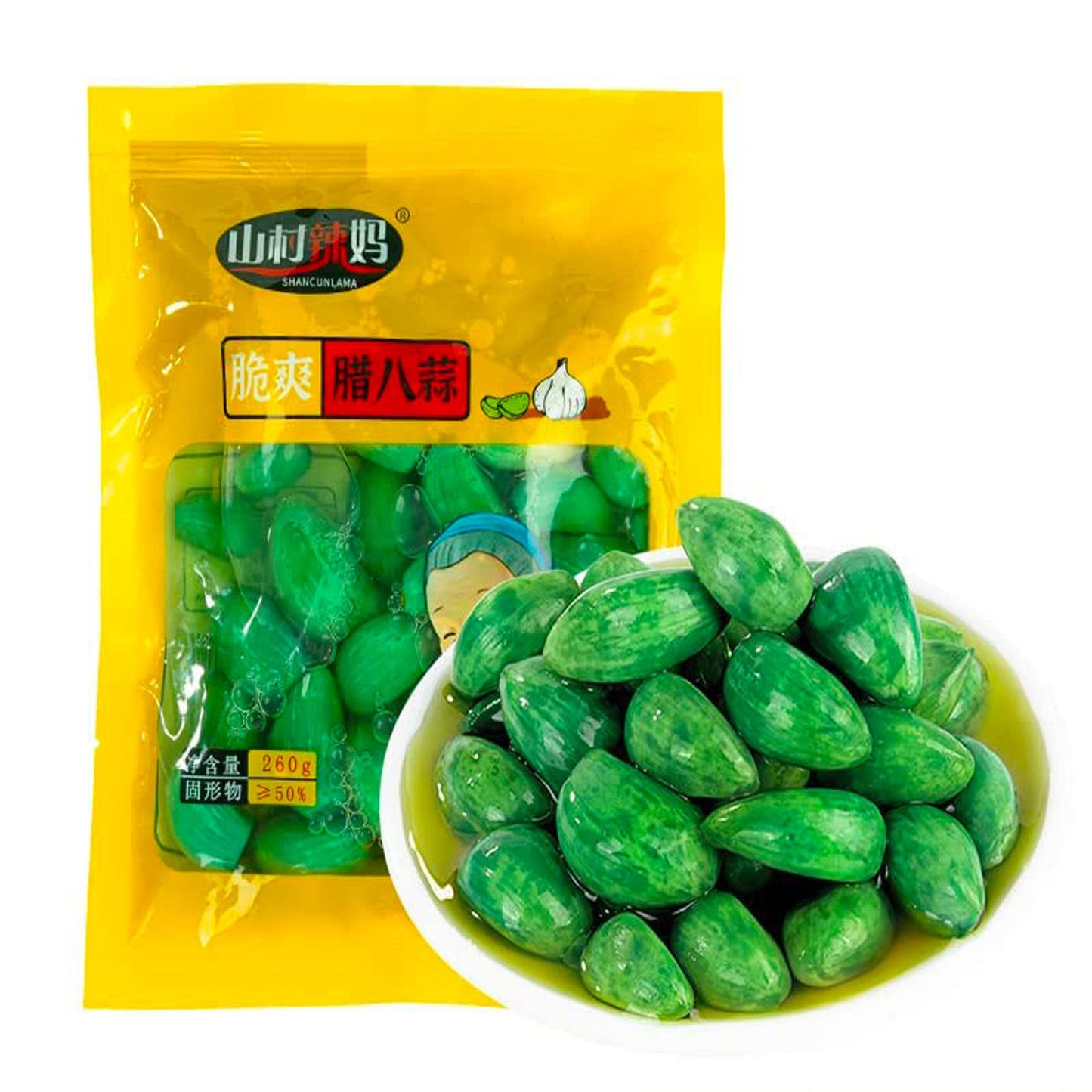 腊八蒜 翡翠绿蒜 新鲜绿蒜,Laba Garlic, Jade Garlic, Fresh Green Garlic Pickled Vegetable, Pickled with Vinegar, Pickled Garlic, 糖醋大蒜Shandong Special（260g/bag）