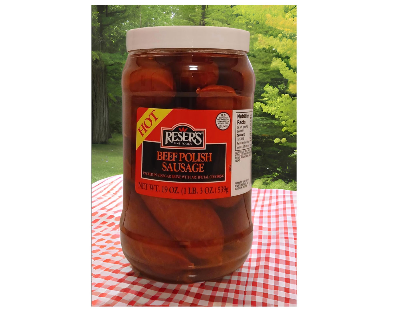 Reser's Hot Pickled Beef Polish Sausage Quart Jar 19 OZ.
