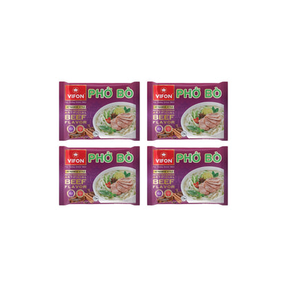 VIFON Phở Bò Vietnamese Style Instant Rice Noodles, 2.11 oz (Pack of 4) | Halal Certified | Authentic Vietnamese Phở | Ready in 3 Minutes