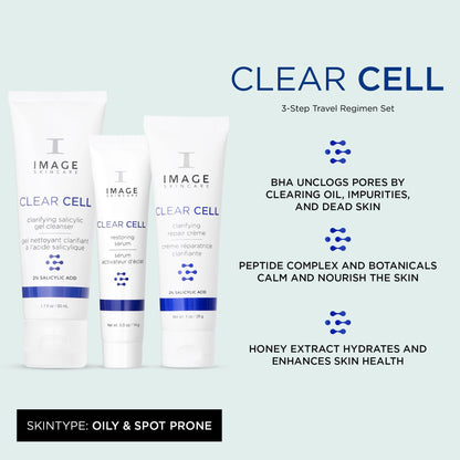 IMAGE Skincare, Clear Cell 3-Step Introductory Regimen Set for Clear Pores and Healthy Looking Skin, White, 3.2 Ounce