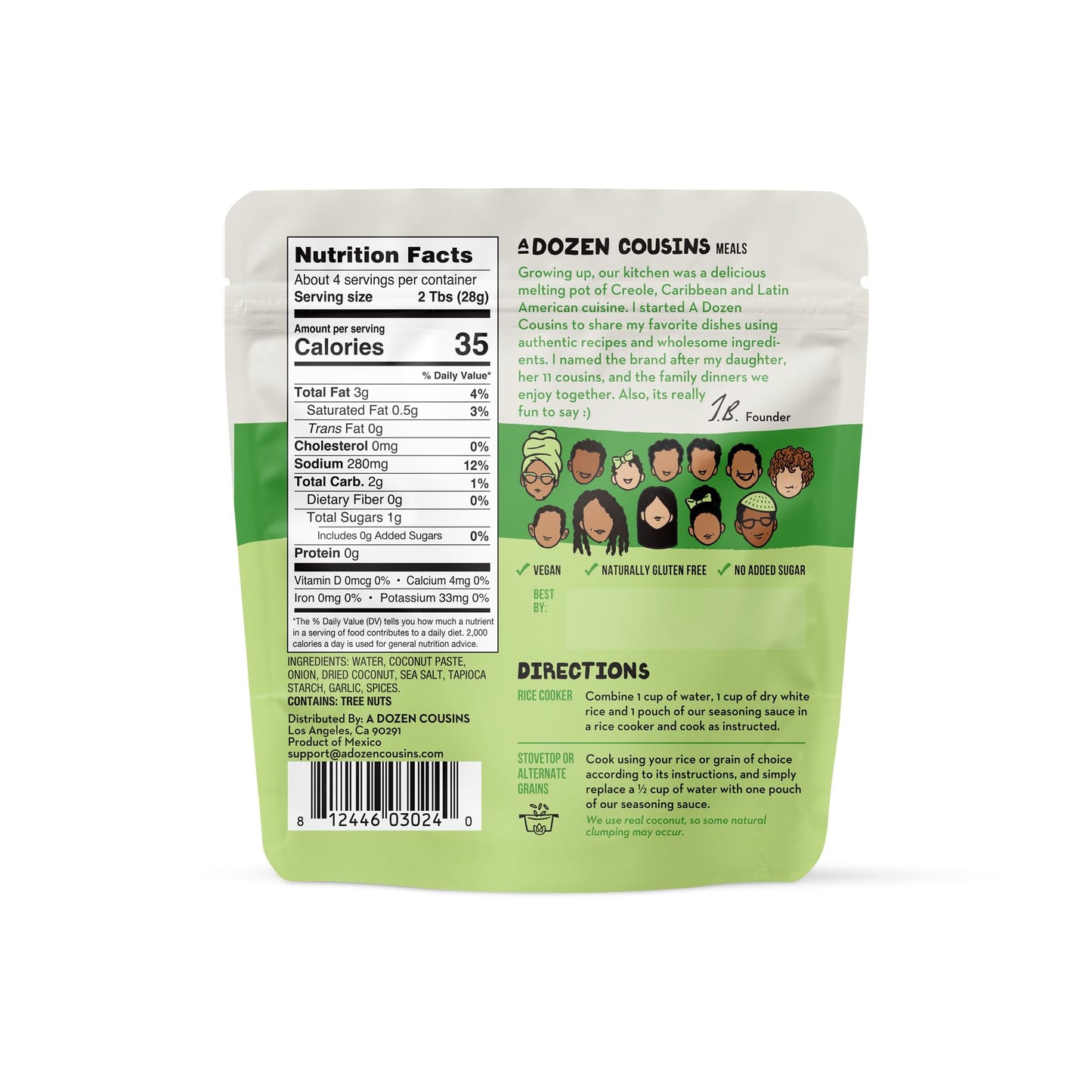 A Dozen Cousins Caribbean Coconut Rice Seasoning Sauce (10 Pack), Pour & Mix Coconut Rice Starter, Coconut Paste, Dried Coconut, Garlic, Spices, Gluten Free, Vegan, Clean Ingredients, Easy Meal, 4oz Each