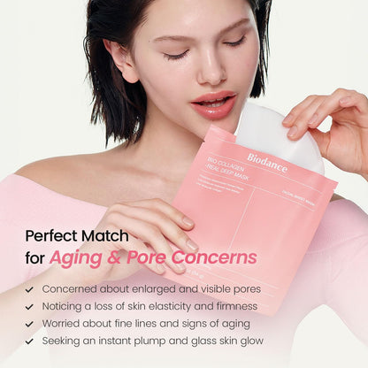 BIODANCE Bio-Collagen Real Deep Mask, Hydrating Overnight Hydrogel Face Mask, Pore Minimizing, Elasticity, Plumping, After Sun Care, Travel Essentials for Women, Korean Skin Care | 1.19oz(34g) x 4ea