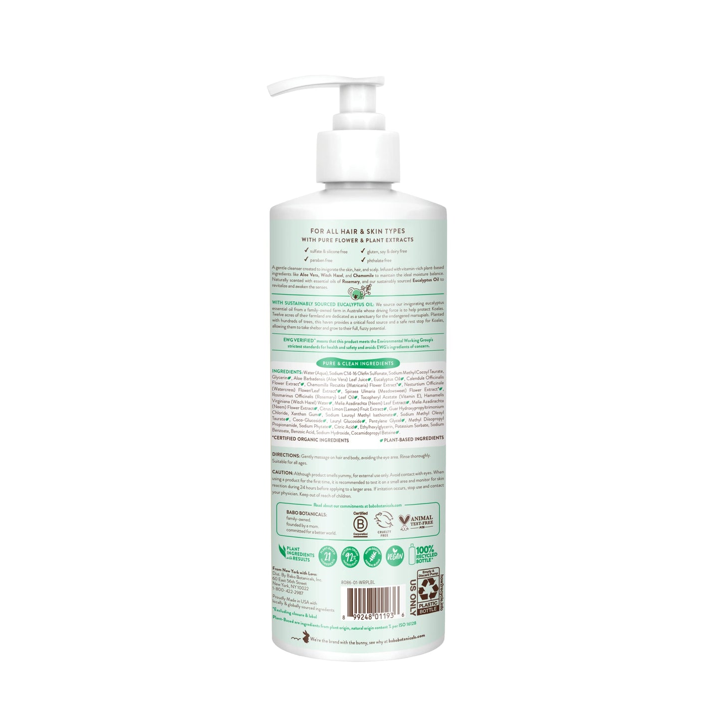 Babo Botanicals Eucalyptus Remedy Shampoo & Wash - Invigorating Eucalyptus & Rosemary Essential Oils -For all Ages - EWG Verified - Vegan - Cruelty Free