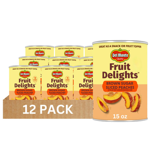 Del Monte Fruit Delights Sliced Peaches in Brown Sugar Extra Light Syrup, 15 oz. Cans, 12 Pack