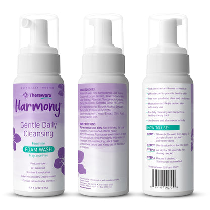 Theraworx Harmony Daily Feminine Care Foam, Gentle Daily Cleansing Fragrance Free, Reduces Odor, pH Balanced - 7.1 fl oz - 3 Count