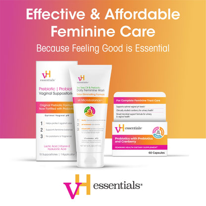 vH essentials Foaming Feminine Wash - Fragrance Free - Ph Balanced, Hypoallergenic, Prebiotics, Natural Botanical Extracts and Vitamins - Odor Eliminating Formula - 6 Fl Oz