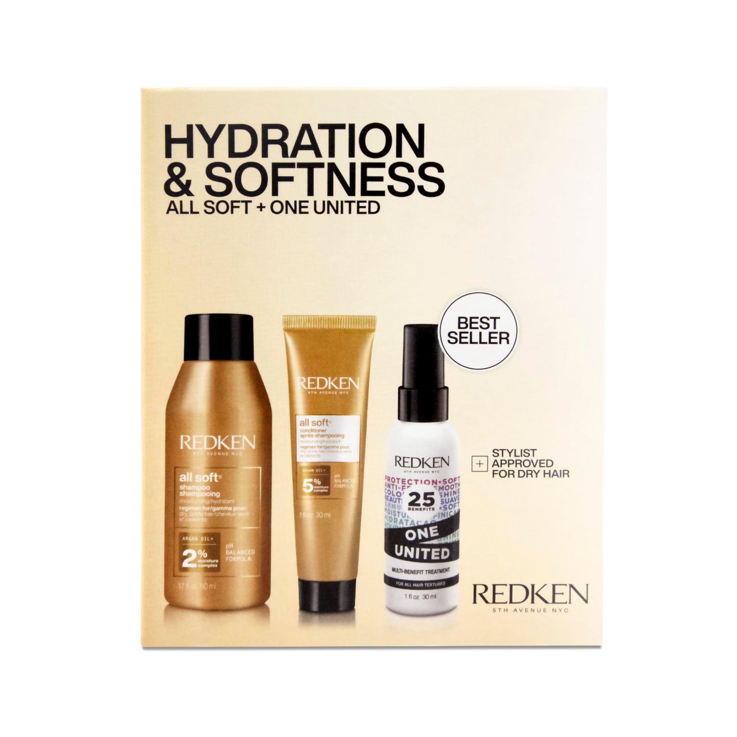 Redken All Soft Mini Kit – Moisturizing Shampoo, Conditioner & Leave In Treatment with Argan Oil for Soft, Hydrated Hair, Travel Size