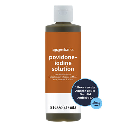Amazon Basics First Aid Antiseptic, 10% Povidone Iodine Solution, 8 Fl Oz, Pack of 4