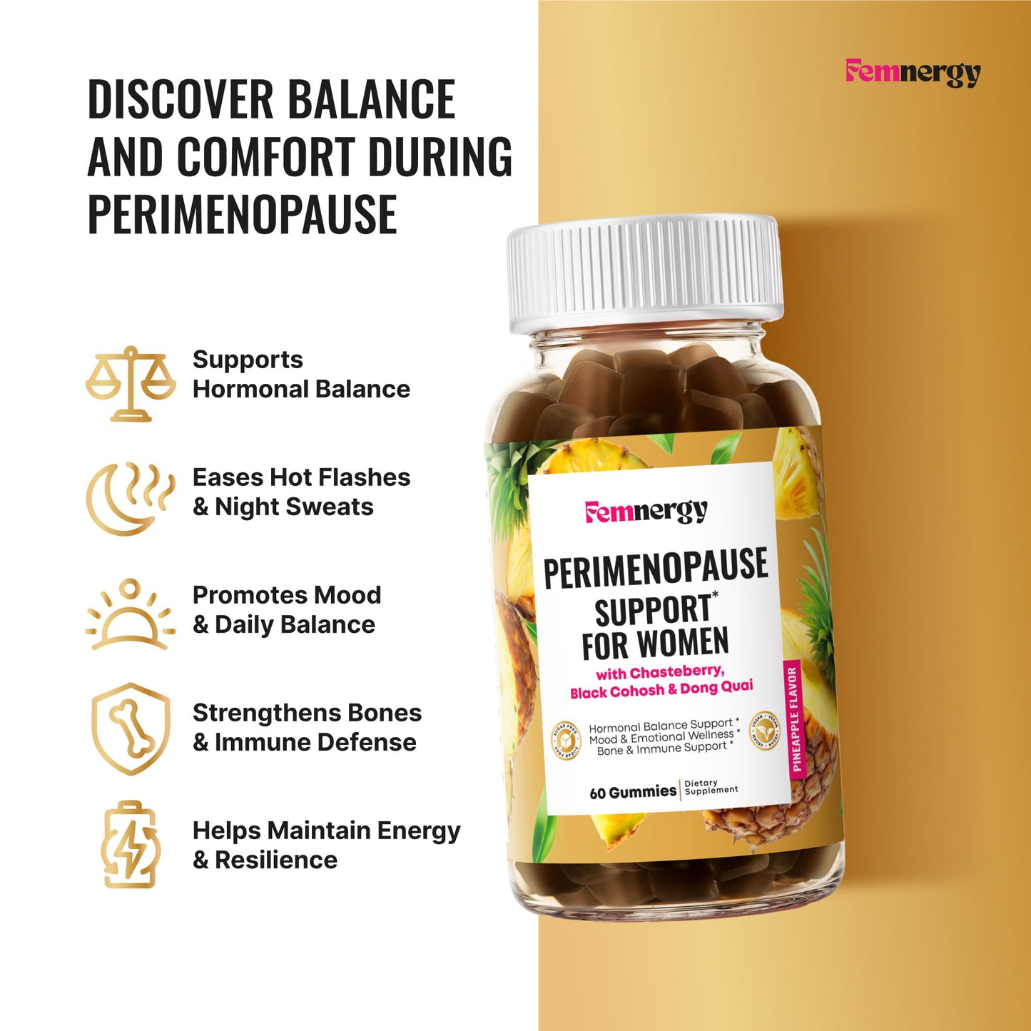 Perimenopause Support Gummies for Women - Menopause Relief Estrogen & Hormone Balance Supplement with Black Cohosh Chasteberry Vitamins D3 B6 for Hot Flashes Night Sweats & Mood Swings