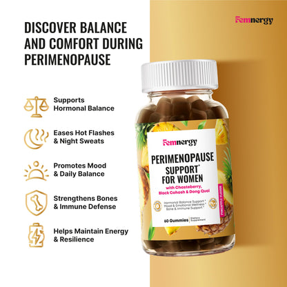 Perimenopause Support Gummies for Women - Menopause Relief Estrogen & Hormone Balance Supplement with Black Cohosh Chasteberry Vitamins D3 B6 for Hot Flashes Night Sweats & Mood Swings