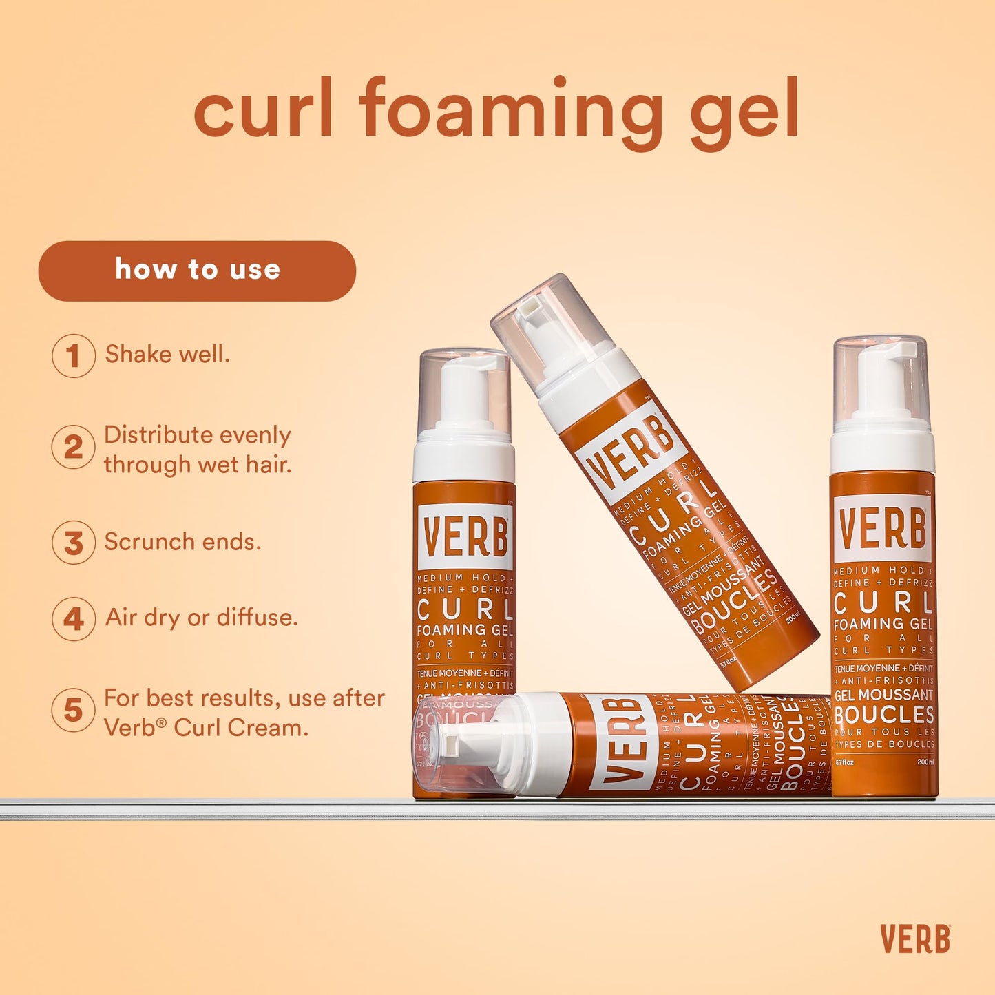 VERB Curl Foaming Gel – Frizz Control Foaming Gel - For Waves, Curls and Coils - Defines + Enhances for Medium Hold – Vegan, No Parabens or Harmful Sulfates