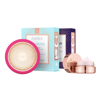 FOREO Hyper Hydra UFO 3 Bundle - Face Moisturiser Device + 14 UFO Activated Masks + Hydrating Night Mask, 0.5 oz - Red Light Treatment, Thermo & Cryo Treatment - Skin Care - Fuchsia