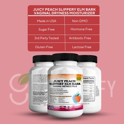Juicy Peach Slippery Elm Bark Vaginal Dryness Moisturizer, Feminine Care for Women, End Vaginal Dryness with Slippery Elm Bark | Feminine Care for Vaginal Health, Made in USA, 60 Cap