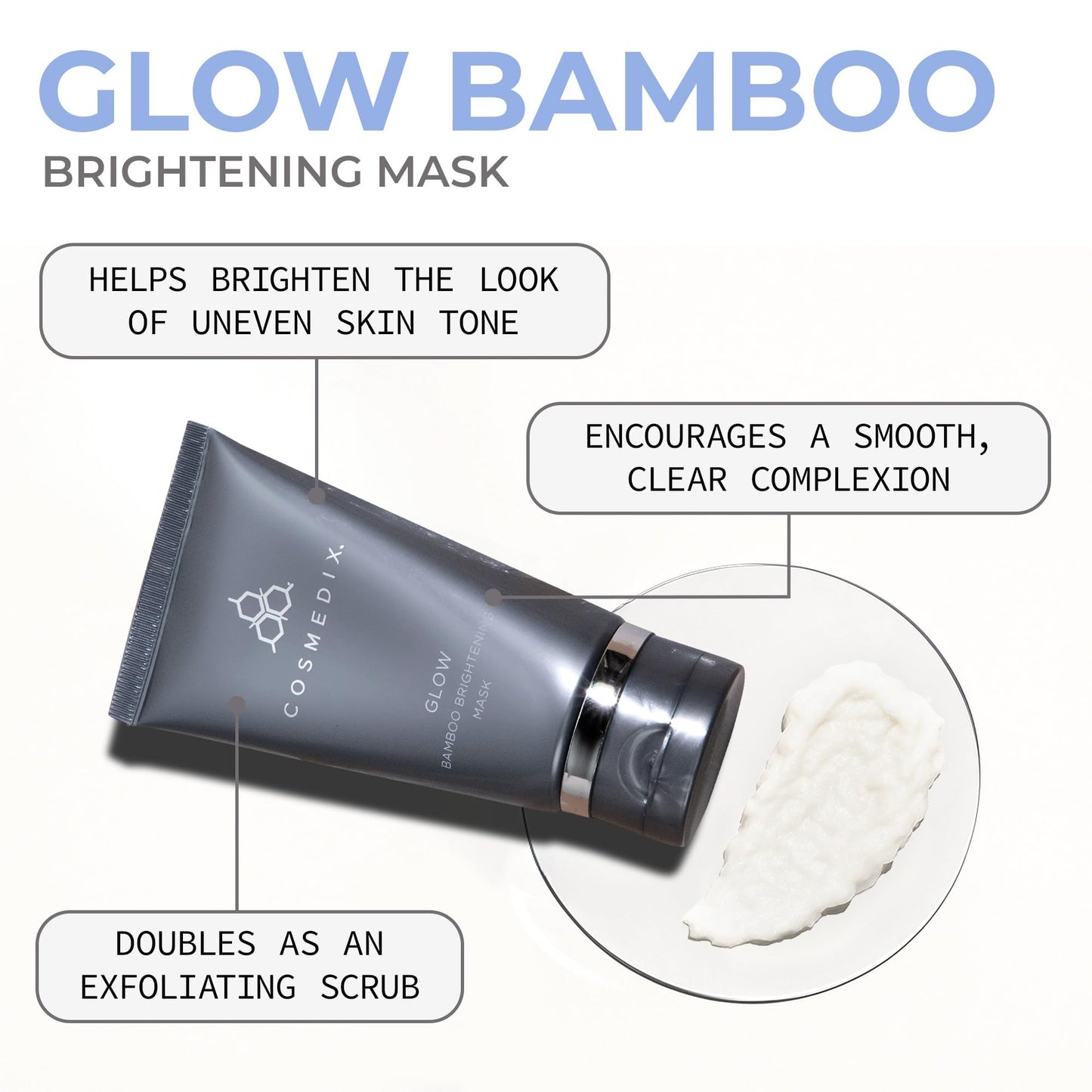 COSMEDIX Glow Bamboo Brightening Facial Mask – PM Exfoliating Facial Scrub for Tired, Dull & Uneven Skin - Anti-Aging Gentle Night Face Exfoliator with Bamboo & Niacinamide - All Skin Types