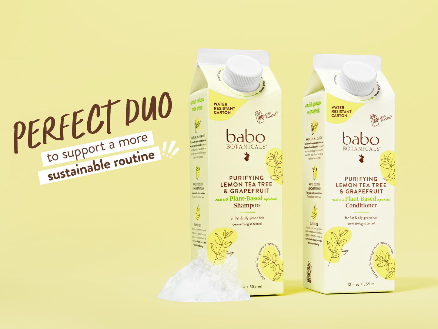 Babo Botanicals Purifying Lemon Tea Tree & Grapefruit Shampoo + Bundle with Conditioner – For Flat, Oily Prone Hair – Add body & shine - Passion Fruit Ferment for scalp