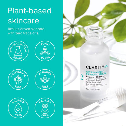 ClarityRx Get Balanced Probiotic Hydrating Face Serum, Natural Plant-Based Skin-Balancing Treatment with Hyaluronic Acid & Antioxidants for Normal & Aging Skin