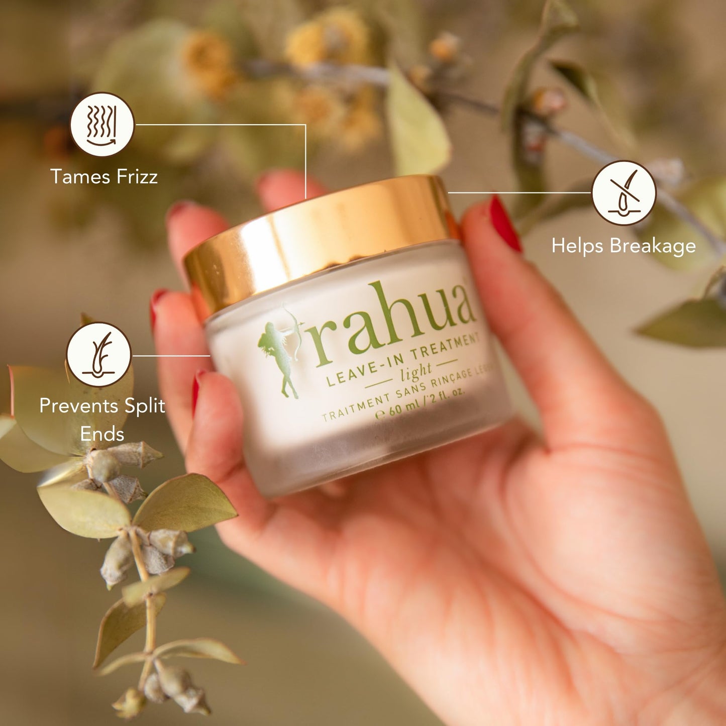 Rahua Leave-In Treatment, Light, Vegan Leave In Conditioner & Heat Protectant for Fine Hair, Frizz Control, Hair Moisturizer Oil, Quinoa, Sunflower Seed Oil, and Yerba Mate, 2 Fl Oz