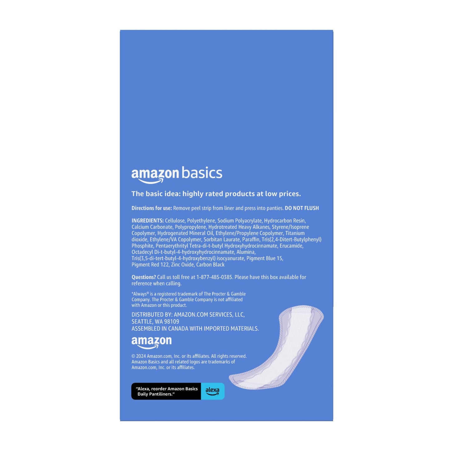 Amazon Basics Daily Pantiliner, Long Length, Feminine Pads for Women, Unscented, Comfortable Thin, 120 Count (3 Packs of 40) (Previously Solimo)