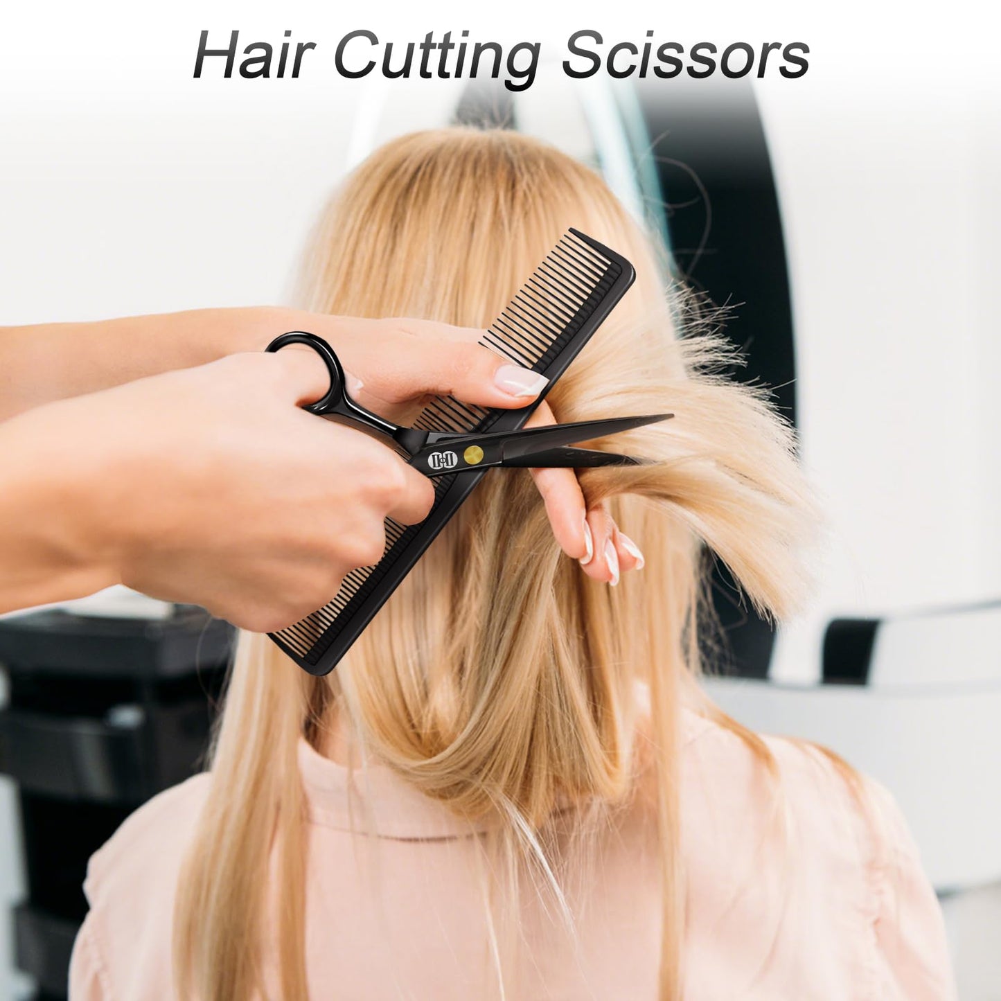 CIICII Hair Cutting Scissors Shears Kit, Professional Barber Haircut Scissors Set (6.7 Inch Hair Beard Hairdressing Trimming Haircutting Thinning Shears) for Men Women Hairdresser Home Salon (Black)
