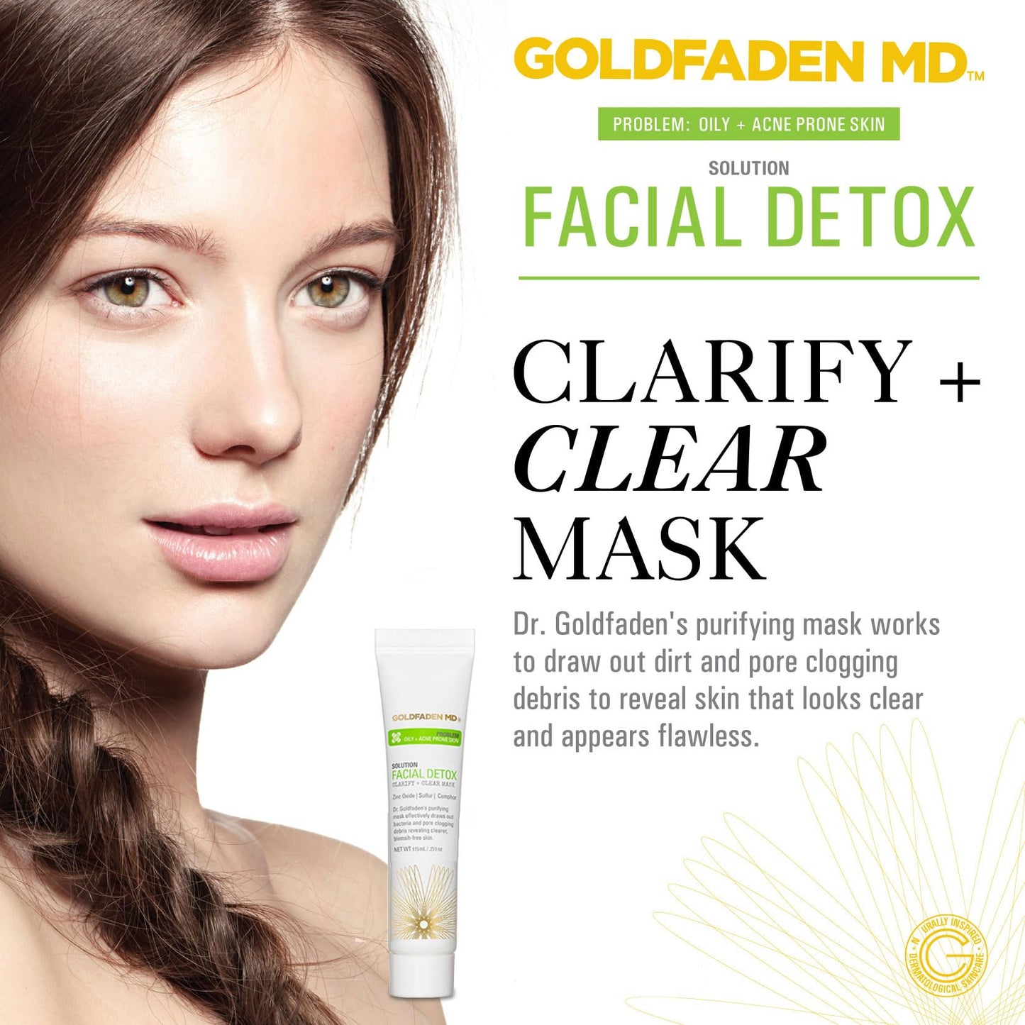 GOLDFADEN MD Facial Detox Mask Clarifying Face Mask w/Zinc Oxide, Sulfur, Salicylic Acid & Grapefruit Purifying Deep Clean Minimizes the Appearance of Redness, Blackheads & Pores .5 fl oz