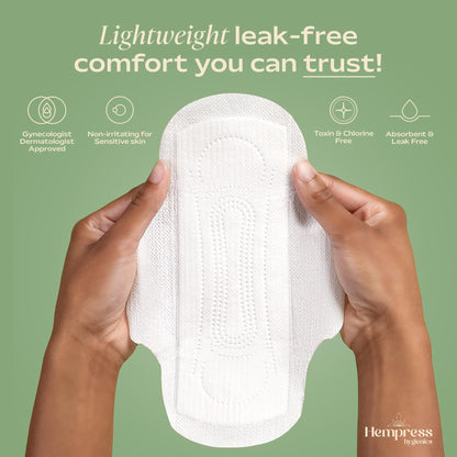 Hempress Ultra Thin Pads for Women, 36 Count, Feminine Care Organic Pads, Regular Flow Ultra Absorbent Cotton with Wings, Menstrual Sanitary Napkins, Fragrance Free, Skin Friendly & Breathable