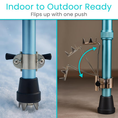 Vive Cane Tips for Ice - All Terrain Heavy Duty (2 Pack) Metal Retractable 4-Prong Hiking Attachment - Replacement Grip for Walking Sticks, Trekking Pole, Crutches, Tip Points for Winter Snow Safety