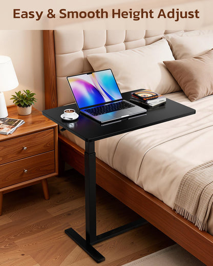 Overbed Bedside Table with Hidden Casters, Adjustable Pneumatic Mobile Laptop Computer Standing Desk, Rolling Laptop Table, Movable Overbed Table Hospital Home Use, Black