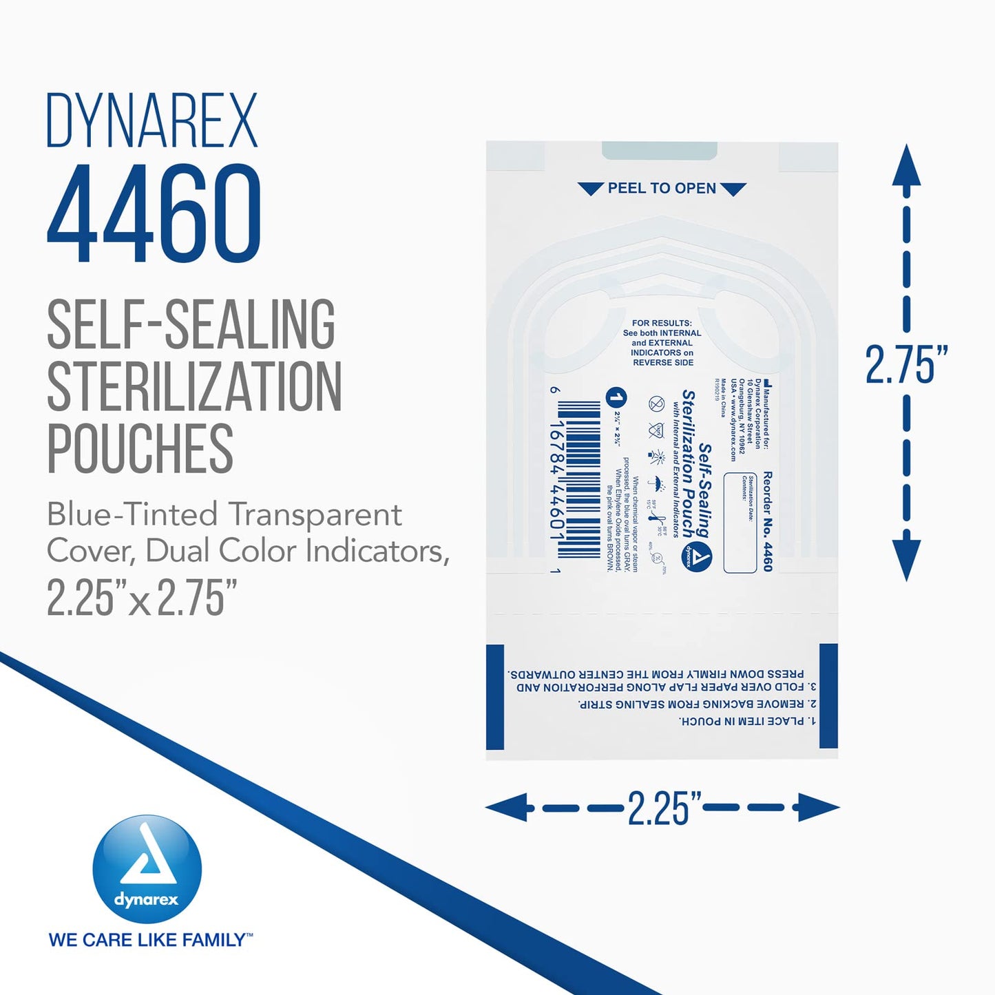 Dynarex Sterilization Pouches - Self-Sealing Autoclave Bags for Medical, Dental, Tattoo & Nail Care Tools - Blue-Tinted Transparent Cover, Dual Color Indicators (2.25" x 2.75", 200)