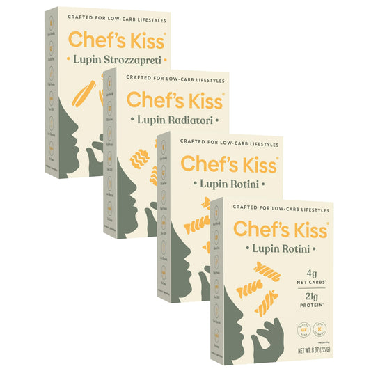 Chef’s Kiss Low Carb Noodles | 4g Net Carbs, 21g Protein | Keto Friendly, Low Glycemic Pasta Made from Lupins | Gluten Free, High Protein | No Gums | Keto Pasta Alternative | Non GMO | 4-pack (8oz)
