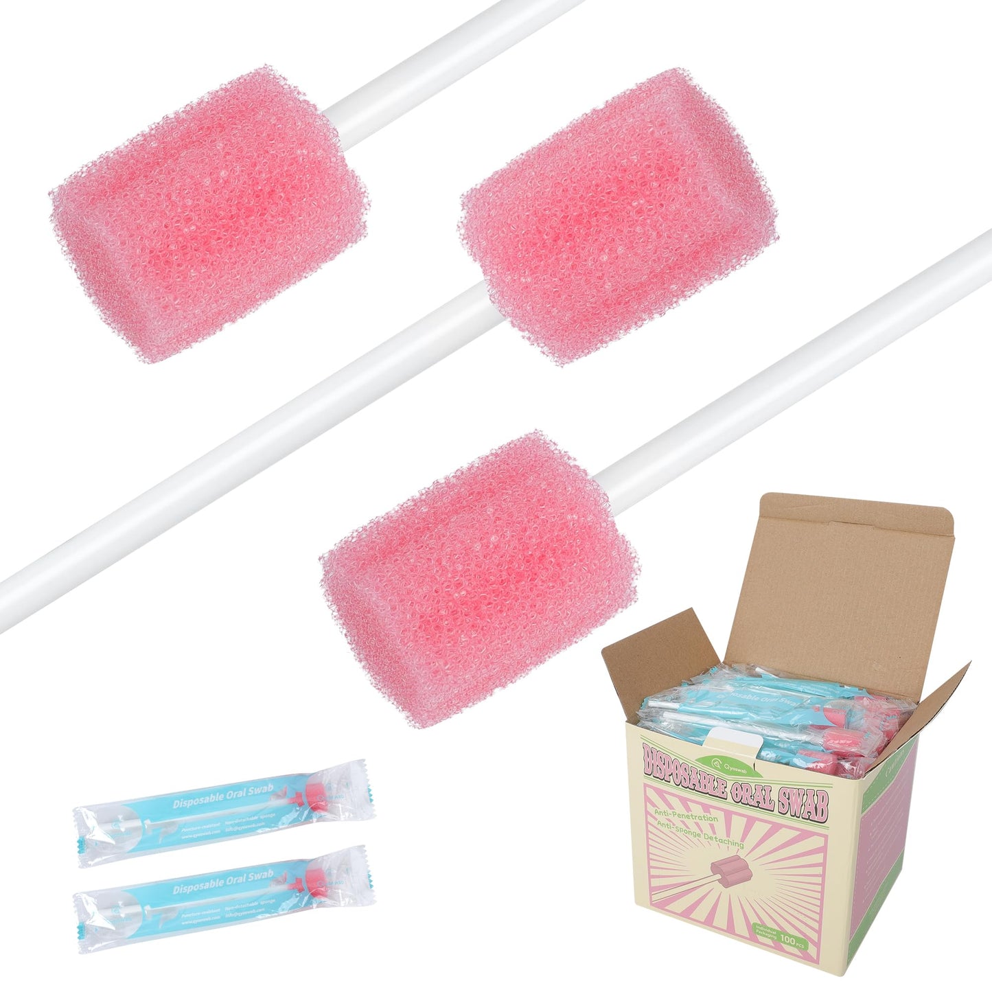 Safety Oral Care Swabs 100 PCS, Gum-Protective Mouth Swabs for Elderly, Individually Wrapped