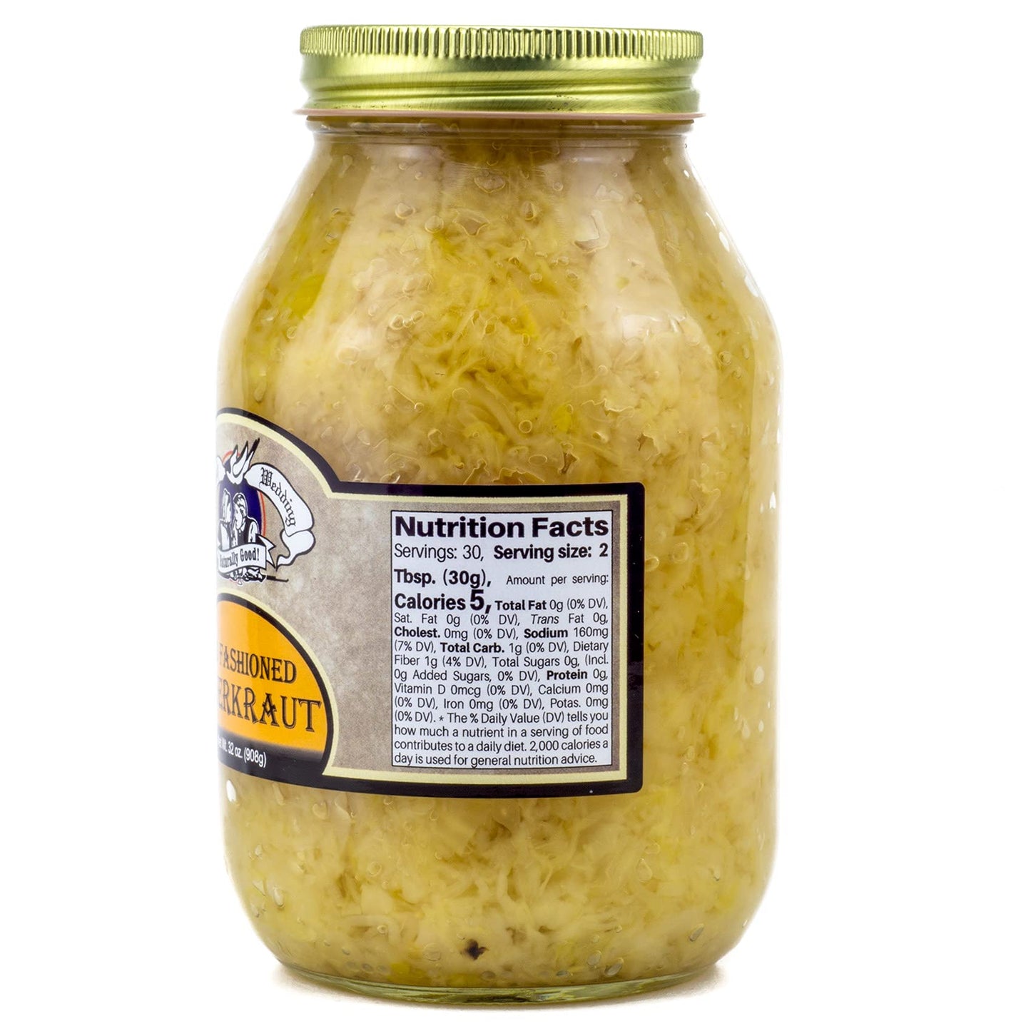 Amish Wedding Old Fashioned Ready to Eat USA Made Canned Sauerkraut 32 Oz Glass Jar