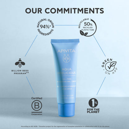 APIVITA Aqua Beelicious Face Gel-Cream | Oil-Free Hydrating Gel-Cream with Honey, Hyaluronic Acid & Flowers, 40 mL / 1.35 oz