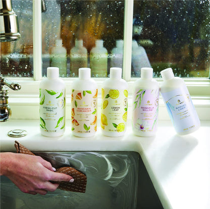 Thymes Soft Surface Scrub - Multipurpose Surface Cleaner - Scented Stain Remover with Baking Soda, Fennel & Parsley Extracts - Gentle Yet Effective Household Cleaner (Fresh-Cut Basil, 11.5 Fl oz)