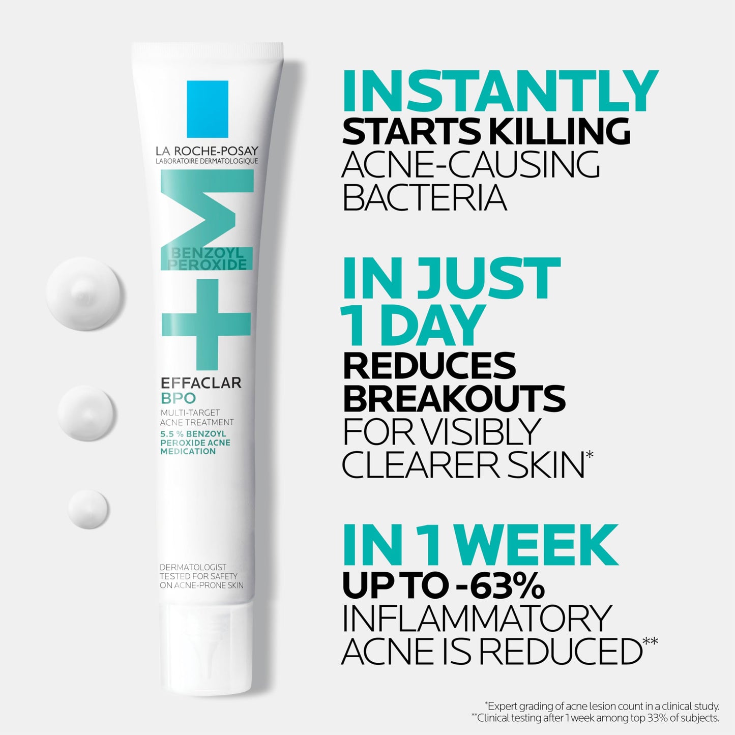 La Roche-Posay Effaclar BPO Multi-Target Acne Treatment with 5.5% Micronized Benzoyl Peroxide, Acne Cream for Face, Targets Oily Skin, Blackheads & Prevents Pimples, Dermatologist Recommended, 20ml