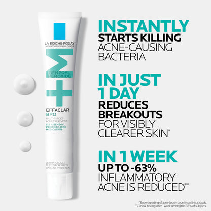 La Roche-Posay Effaclar BPO Multi-Target Acne Treatment with 5.5% Micronized Benzoyl Peroxide, Acne Cream for Face, Targets Oily Skin, Blackheads & Prevents Pimples, Dermatologist Recommended, 20ml
