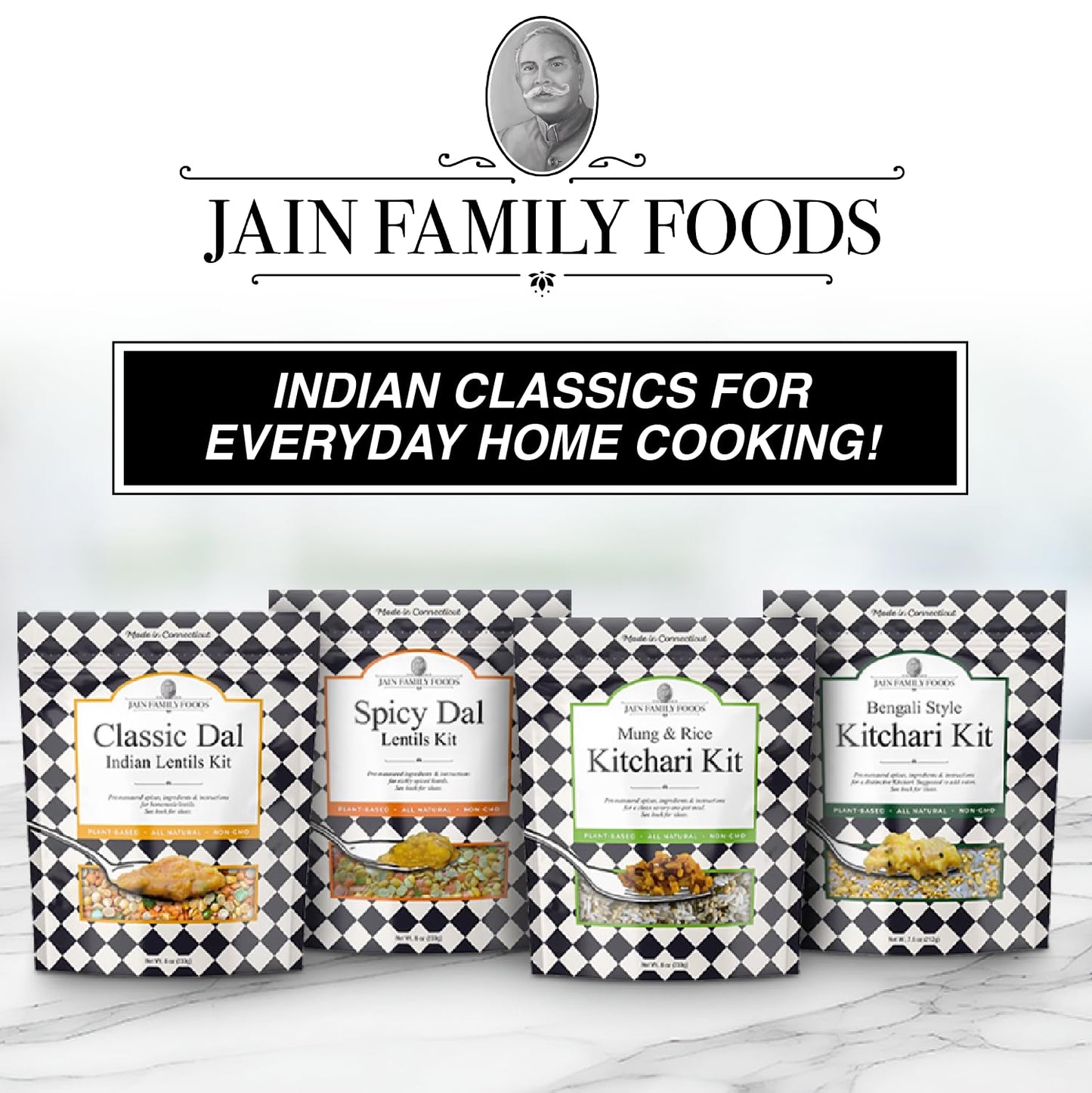 Jain Family Foods Mung Rice Khichdi Kitchari Kit | Authentic Indian Meal Kit with Spiced Yellow Lentils | Plant Based, Gluten-Free, High Fiber | Easy One Pot Dinner, Instant Pot Friendly | Serves 3