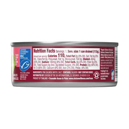 Chicken of the Sea Alaskan Pink Canned Salmon in Water with 25% Less Sodium, 5oz Cans, 4-Count – High Protein Skinless, Boneless Wild Caught Salmon – Delicious Wild Salmon for Burgers, Pasta, More