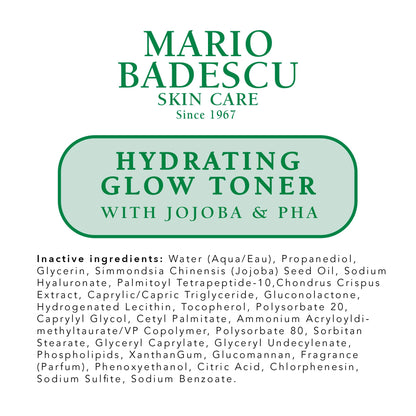 Mario Badescu Hydrating Glow Toner with Jojoba & PHA - Brightens, Rejuvenates, and Nourishes for Luminous Skin - Facial Toner and Serum Formula with Cooling Sensation