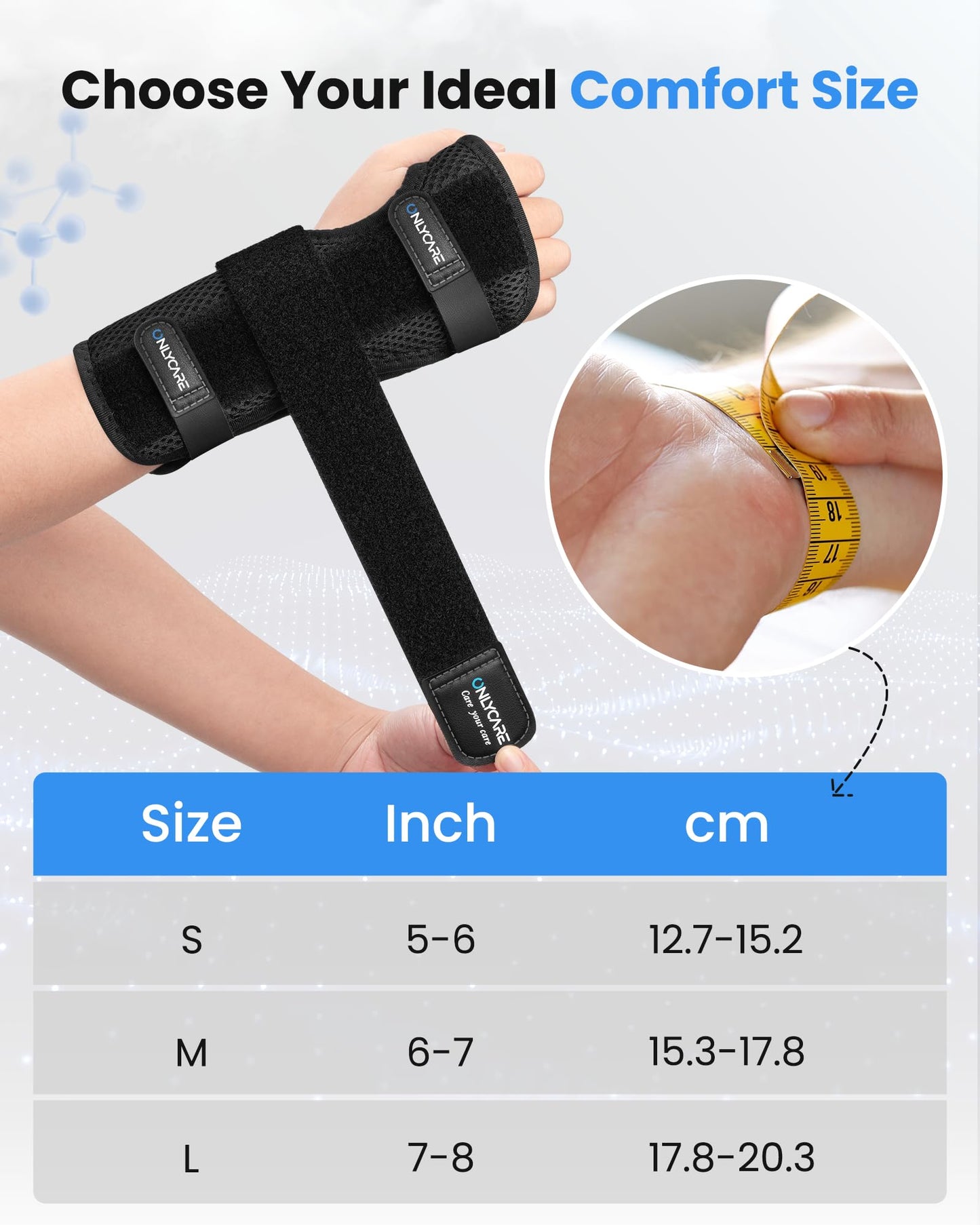 ONLYCARE FSA HSA Carpal Tunnel Wrist Brace Fit Right Hand, Adjustable Wrist Wraps Night Support, Metal Splint Stabilizer Relief Pain for Women Men, Hand Brace for Sprain, Arthritis, Tendonitis, S
