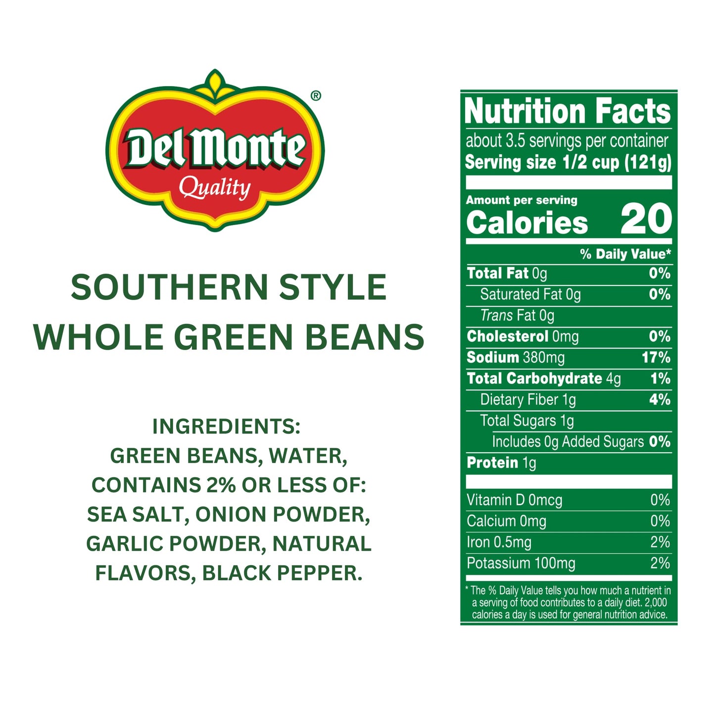 Del Monte Southern Style Whole Green Beans, 14.5 oz. Can (Pack of 12) Spicy & Smoky Flavors, Ready to Eat Side Dish