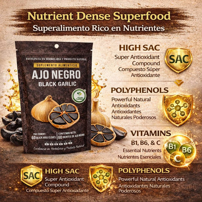 Ajo Negro (Black Garlic) - 60 Whole Cloves - 100% Natural Superfood Dietary Supplement - High in Antioxidants & S-Allylcysteine - Ready to Eat or for Recipes - Vegan, Non-GMO - Authentic by High Supreme
