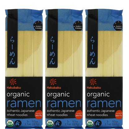 Hakubaku Organic Ramen Noodles – Authentic Japanese Wheat Noodles, USDA Organic, 9.5 oz (3-Pack), Great for Stir-Fry or Soup, Non-GMO, Kosher