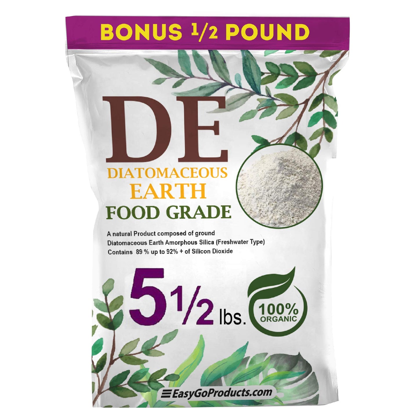Diatomaceous Earth Food Grade – 100% Natural Organic – Safe For Humans and Pets – Fresh Water Powder – Sealed Bag