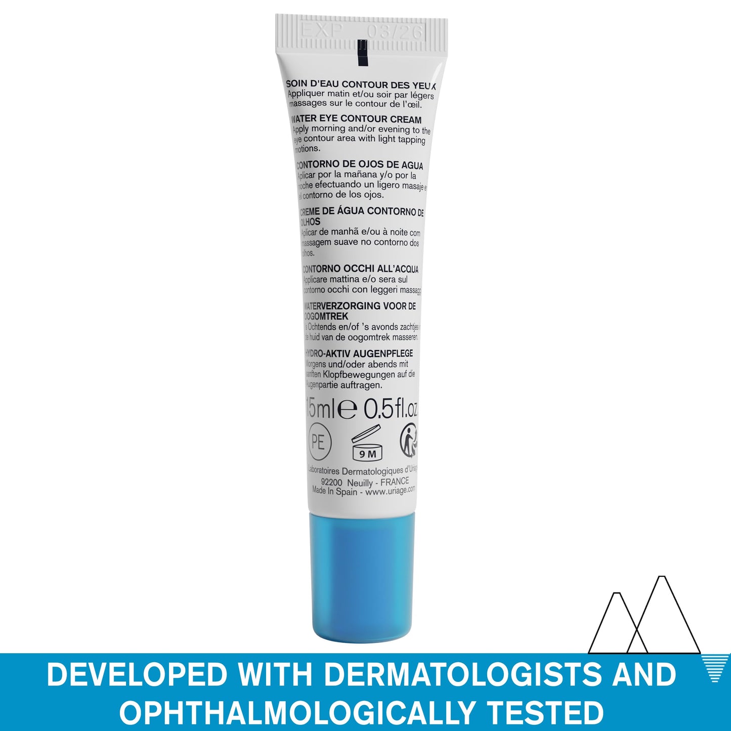 Uriage Eau Thermale Water Eye Cream With Hyaluronic Acid, Reduces Puffinesses & Dark Circles, Ultra-Refreshing Eye Care, Fragrance-Free, Ophthalmologically Tested