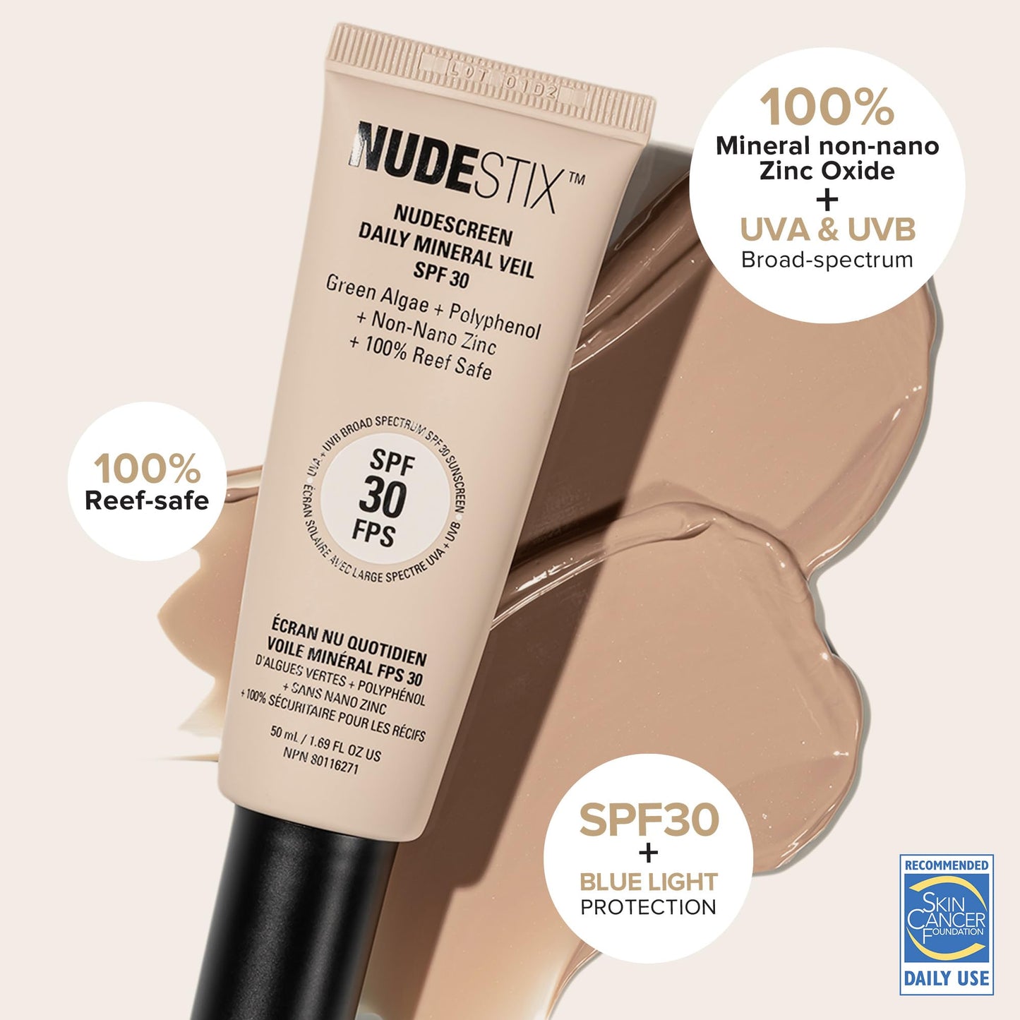 Nudestix Nudescreen Daily Mineral Veil SPF 30 – Lightweight Tinted Mineral Sunscreen with Zinc Oxide for UVA/UVB & Blue Light Protection